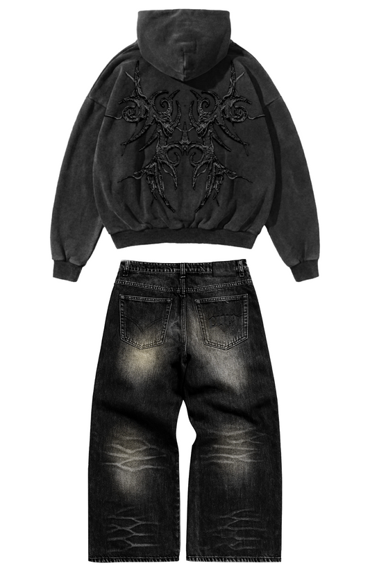 Masked Hoodie + Embroidery Jeans Set (PRE-ORDER)