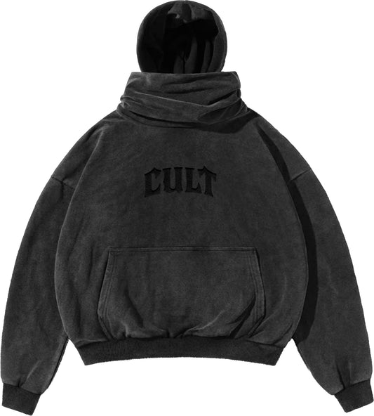 Ash Black Embroidered Masked Hoodie (PRE-ORDER)