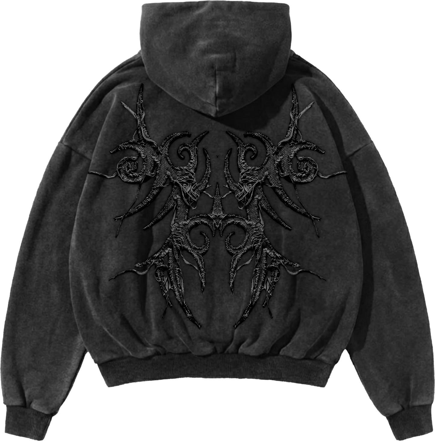 Ash Black Embroidered Masked Hoodie (PRE-ORDER)