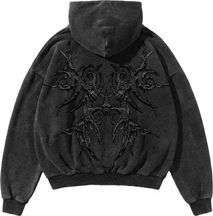Ash Black Embroidered Masked Hoodie (PRE-ORDER)