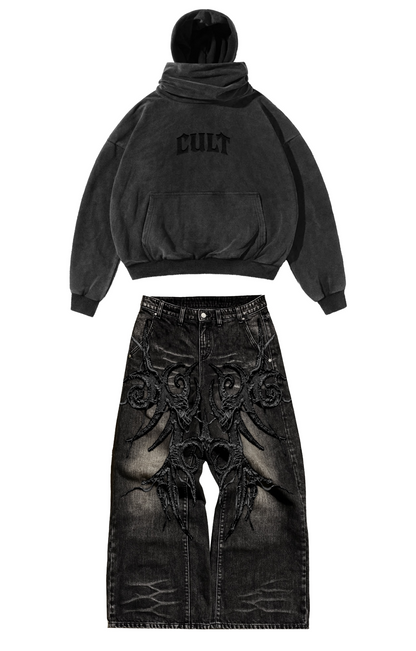 Masked Hoodie + Embroidery Jeans Set (PRE-ORDER)