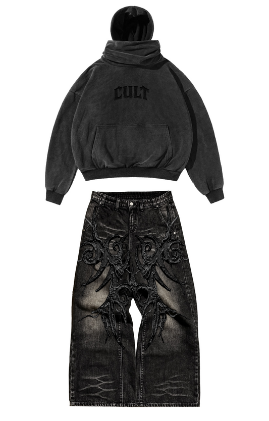 Masked Hoodie + Embroidery Jeans Set (PRE-ORDER)